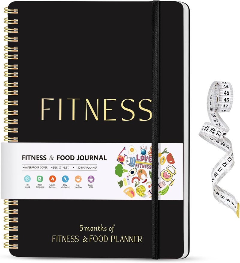 Dapsang Fitness Journal for Women & Men, Food & Workout Journal Planner Log Book with Measuring Tape, Undated Wellness Planner to Track Weight Loss, Muscle Gain, Home Gym Exercise, Daily Nutrition, 9.5" x 7" - Image 1